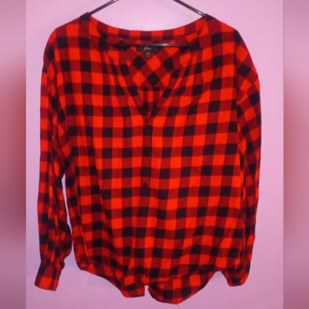 J. CREW Beverly Buffalo Plaid Flannel Shirt sz XXL Womens Casual Red black